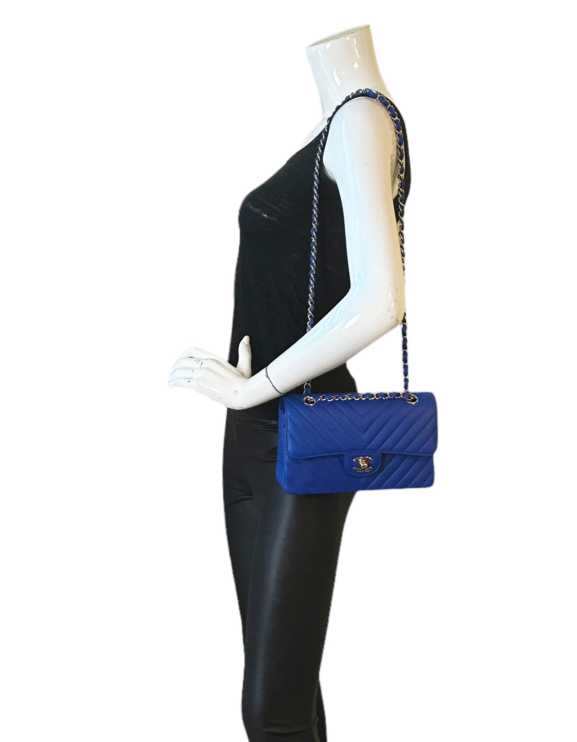 Chanel Blue Caviar Chevron Small Double Flap