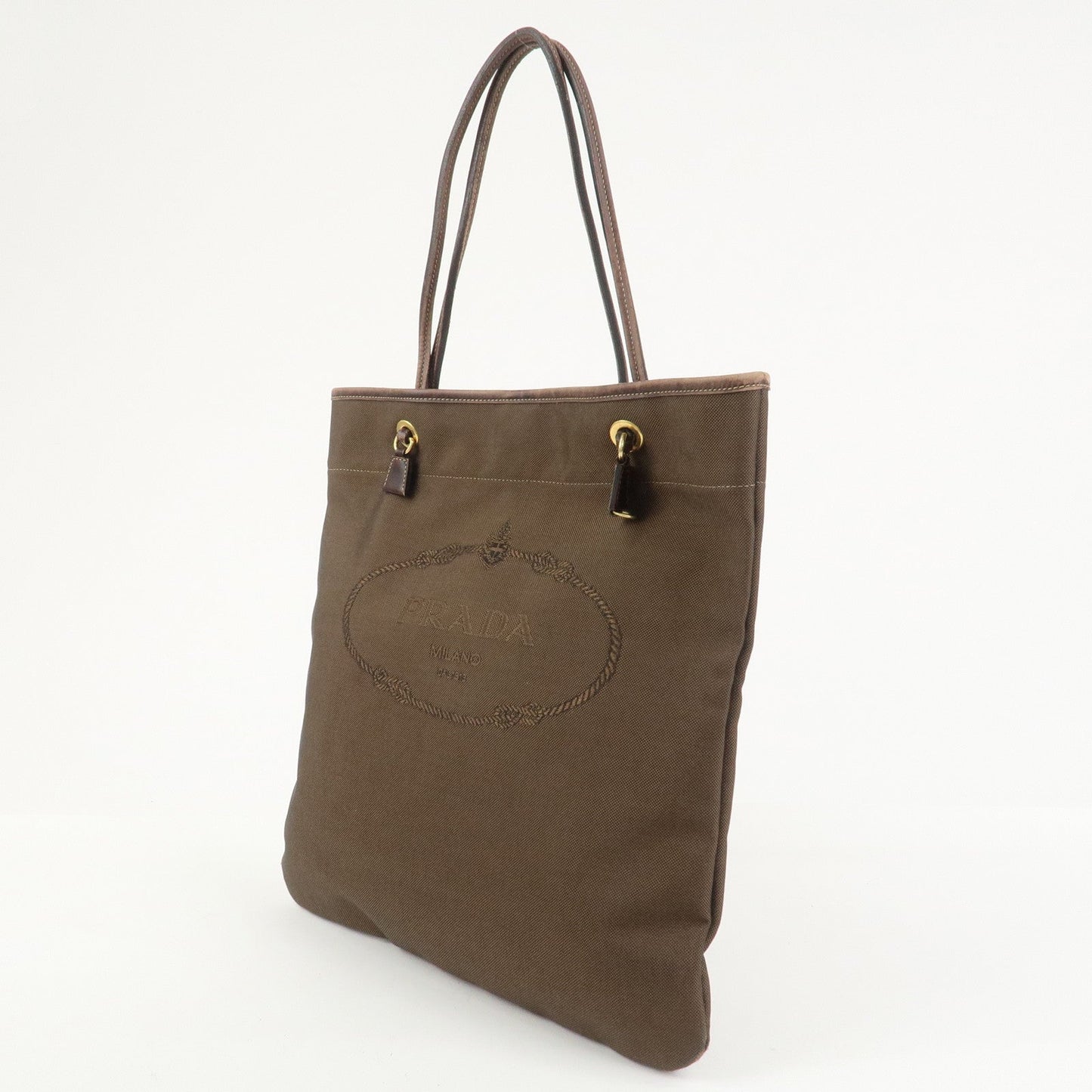 PRADA Jacauard Canvas Leather Tote Bag Shoulder Bag Brown BR3579
