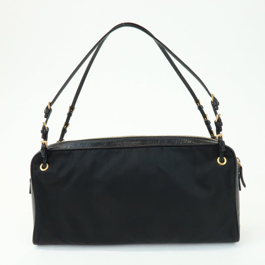 PRADA Triangle Logo Nylon Leather Shoulder Bag Black BN0218
