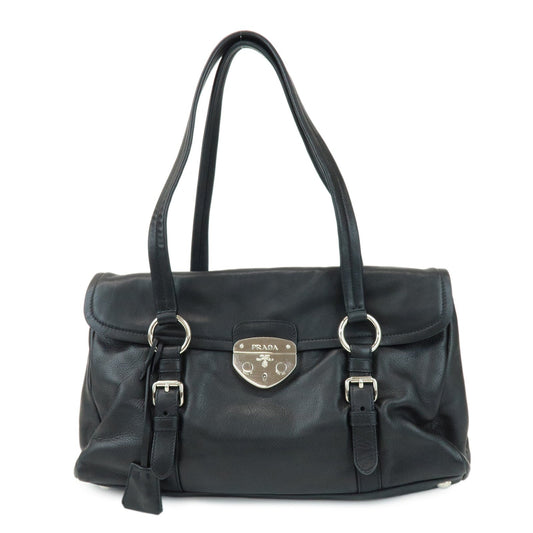 PRADA Calf Leather Shoulder Bag Black BR4479