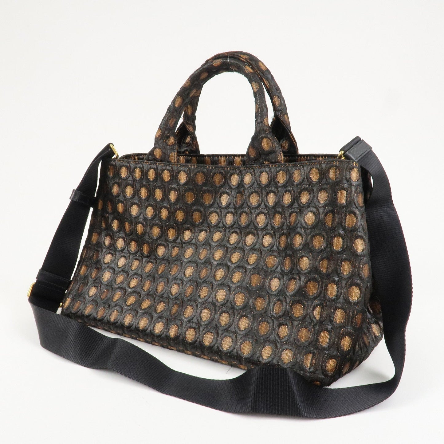 PRADA Canapa Canvas Tote Bag Hand 2Way Bag Black Orange BN1877  d