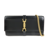 GUCCI Jackie 1961 Leather Chain Wallet WOC Black Gold 652681  d
