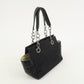 CHANEL Chocolate Bar Lamb Skin Canvas Shoulder Bag Hand Bag Black