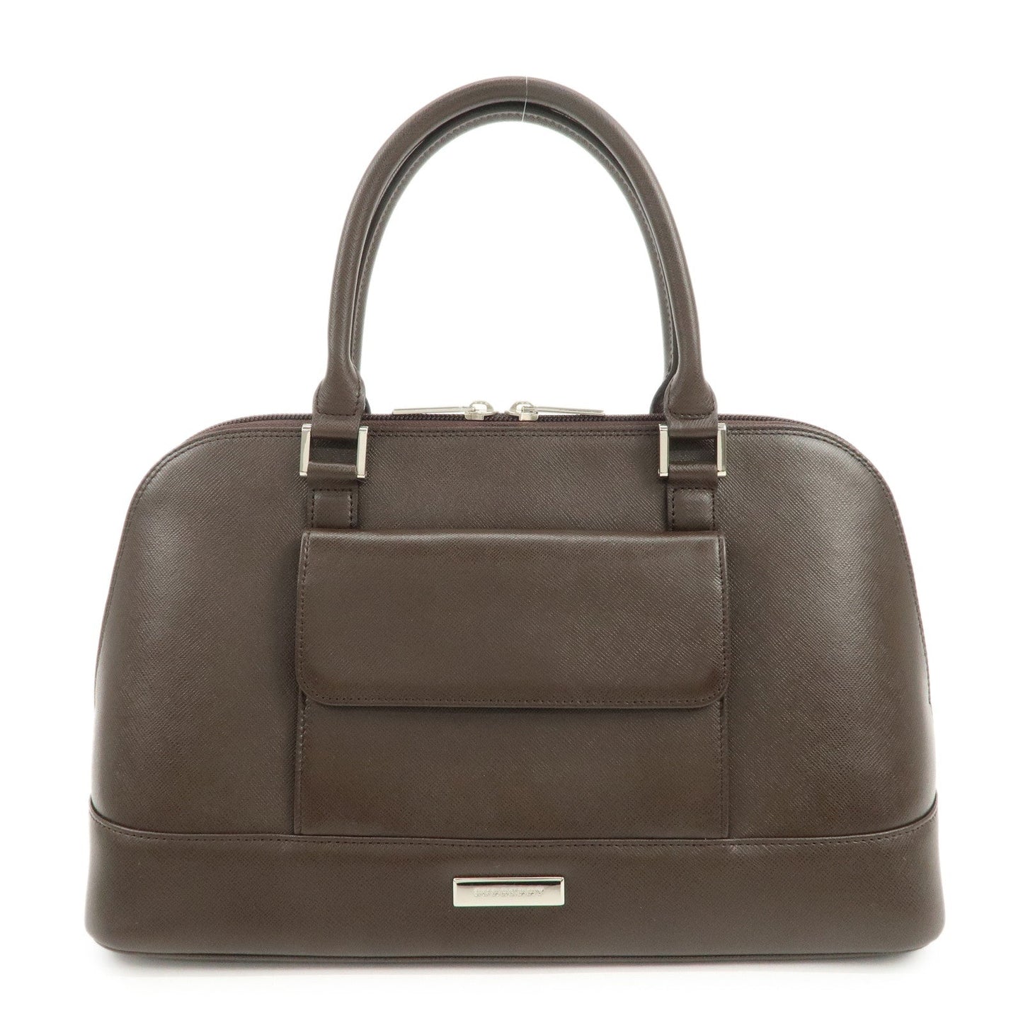BURBERRY Logo Leather Hand Bag Brown