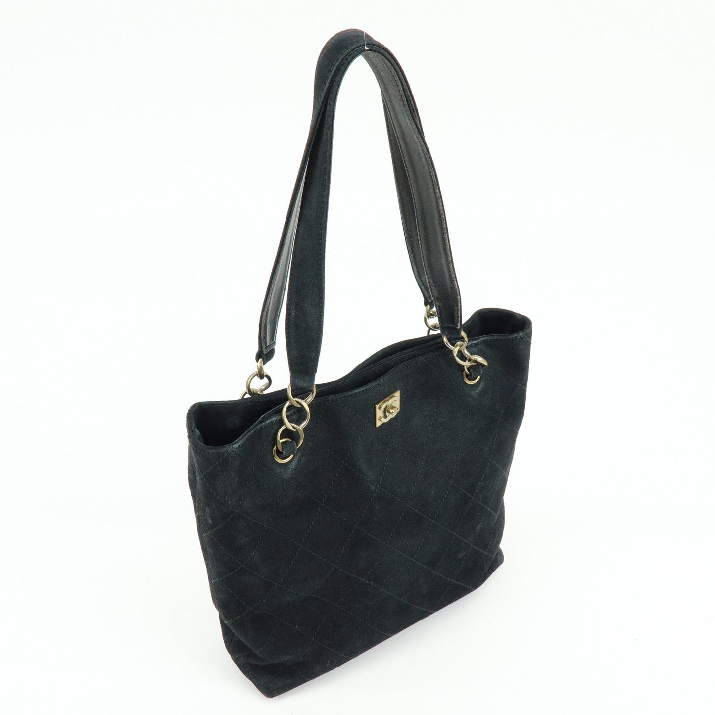 CHANEL Matelasse COCO Mark Suede Tote Bag Shoulder Bag Black