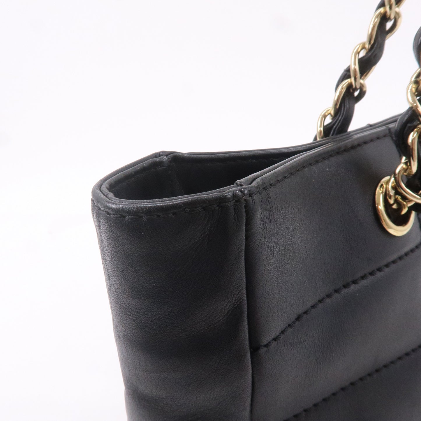 CHANEL Chocolate Bar Lamb Skin Chain Tote Bag Black A17859