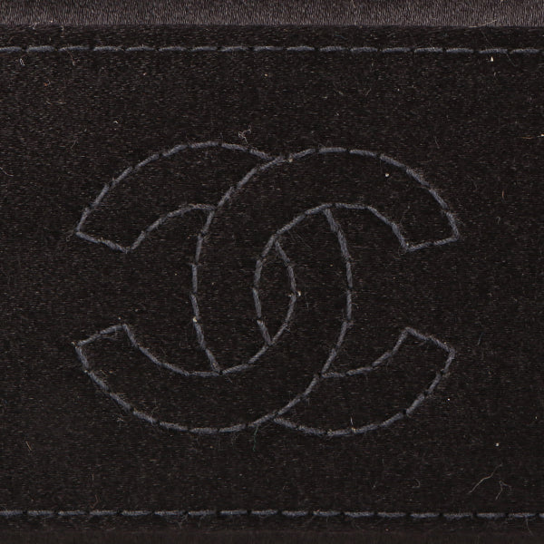CHANEL Around 2000 Made Silk Satin Rhinestone Camellia Cc Mark Mini Top Handle Bag Black