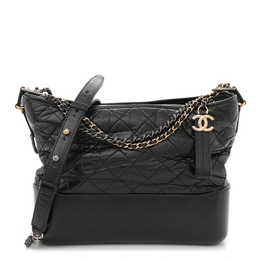 Amelia Aged Calfskin Quilted Medium Gabrielle Hobo Black