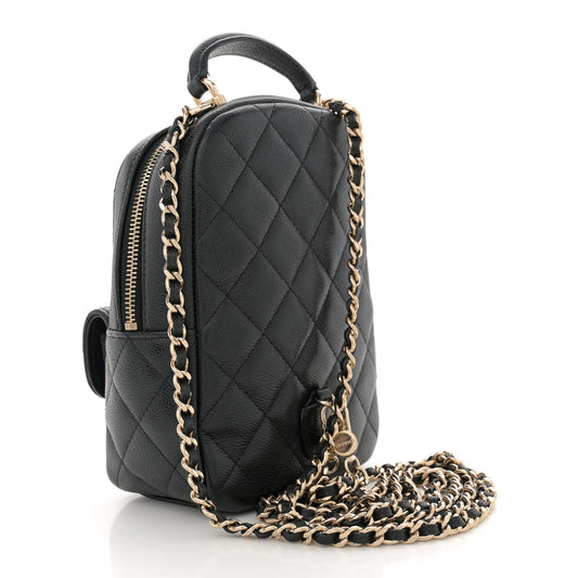 Amelia Caviar Quilted CC Mini Classic Backpack Black