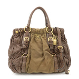 PRADA Nylon Leather 2WAY Bag Shoulder Bag Hand Bag Brown Khaki BN1793