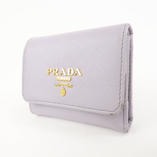 PRADA Saffiano Leather Tri-fold Compact Wallet Light Purple 1MH043