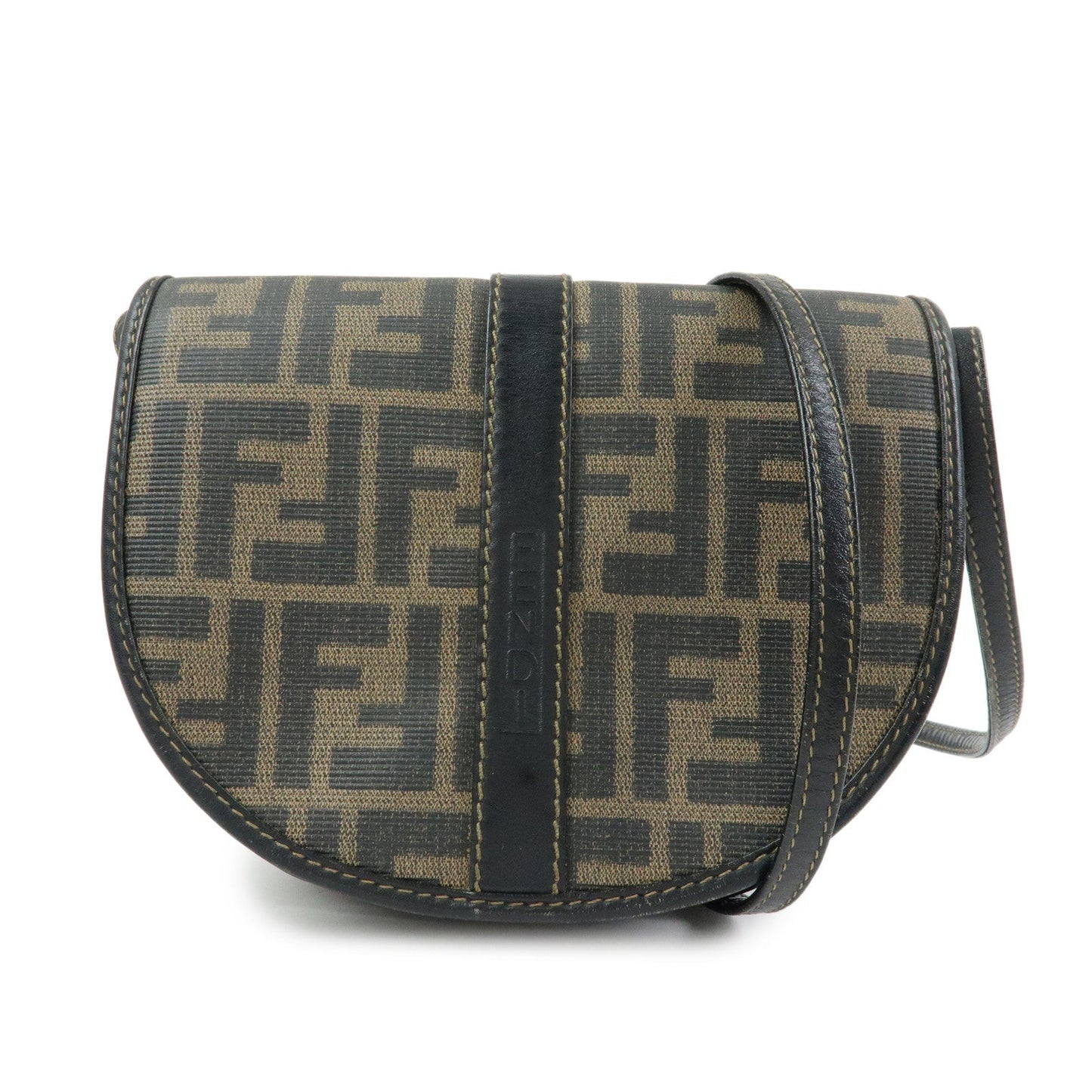 FENDI Zucca PVC Leather Canvas Shoulder Bag Brown Black
