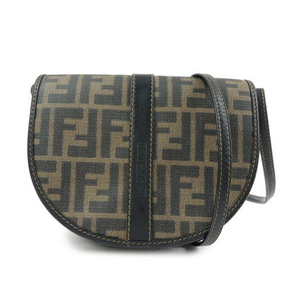 FENDI Zucca PVC Leather Canvas Shoulder Bag Brown Black