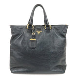 PRADA Logo Leather 2Way Tote Bag Shoulder Bag Black BN1713