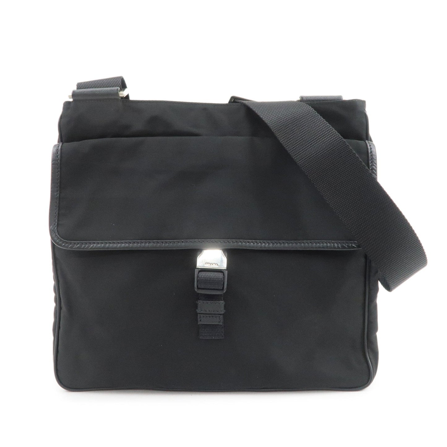 PRADA Nylon Saffiano Leather Shoulder Crossbody Bag Black VA0269