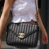 CHANEL 1994-1996 Black Caviar Vertical Pocket Camera Bag Jumbo 43917