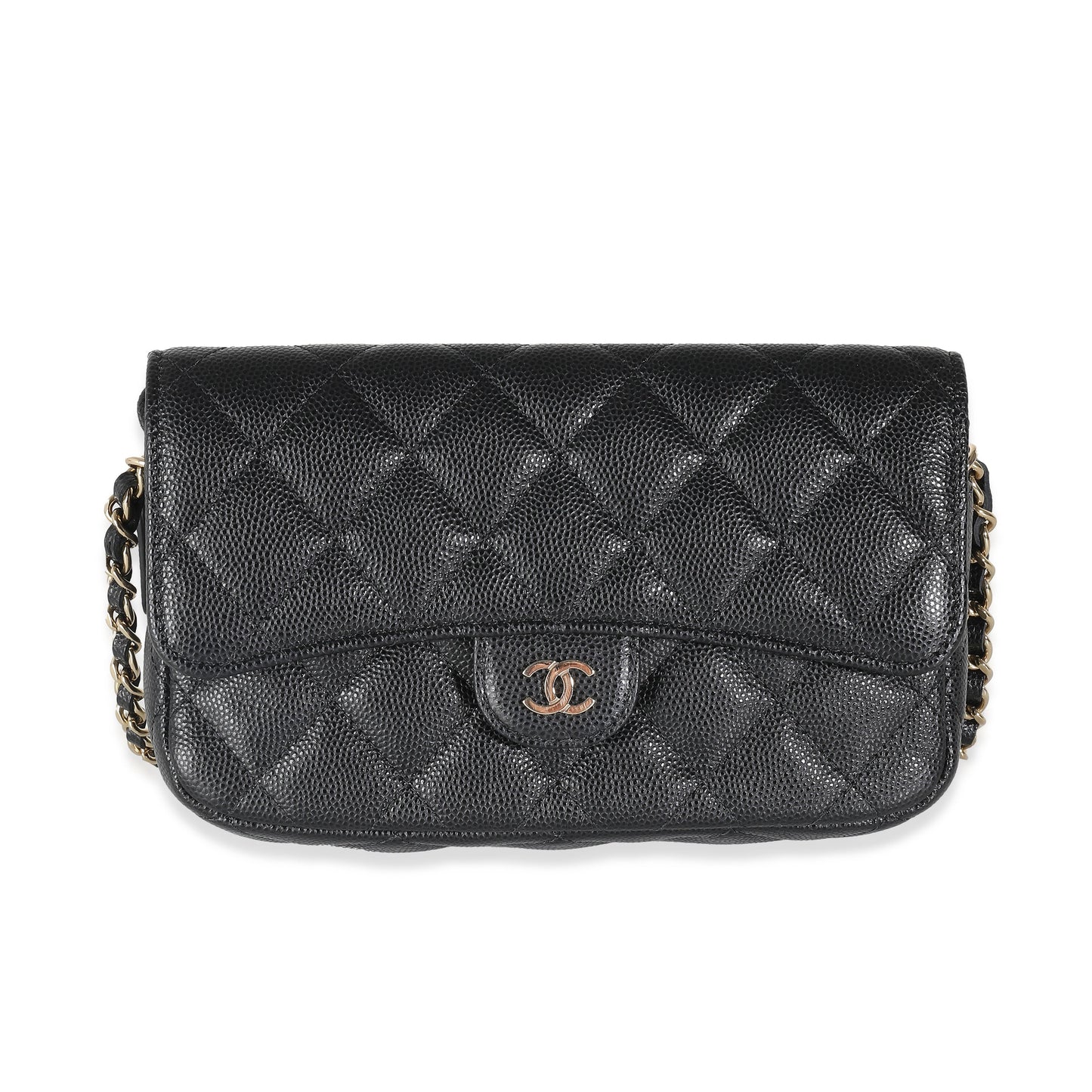Chanel Black Quilted Caviar Flap Phone Handbag With Chain