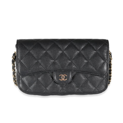 Chanel Black Quilted Caviar Flap Phone Handbag With Chain