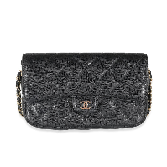 Chanel Black Quilted Caviar Flap Phone Handbag With Chain