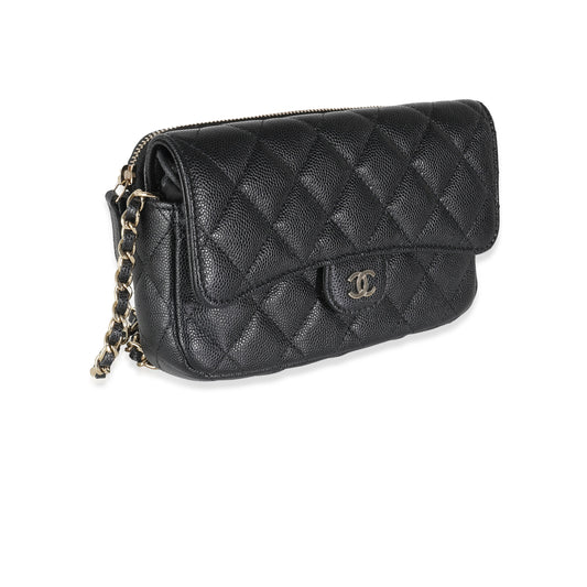 Chanel Black Quilted Caviar Flap Phone Handbag With Chain
