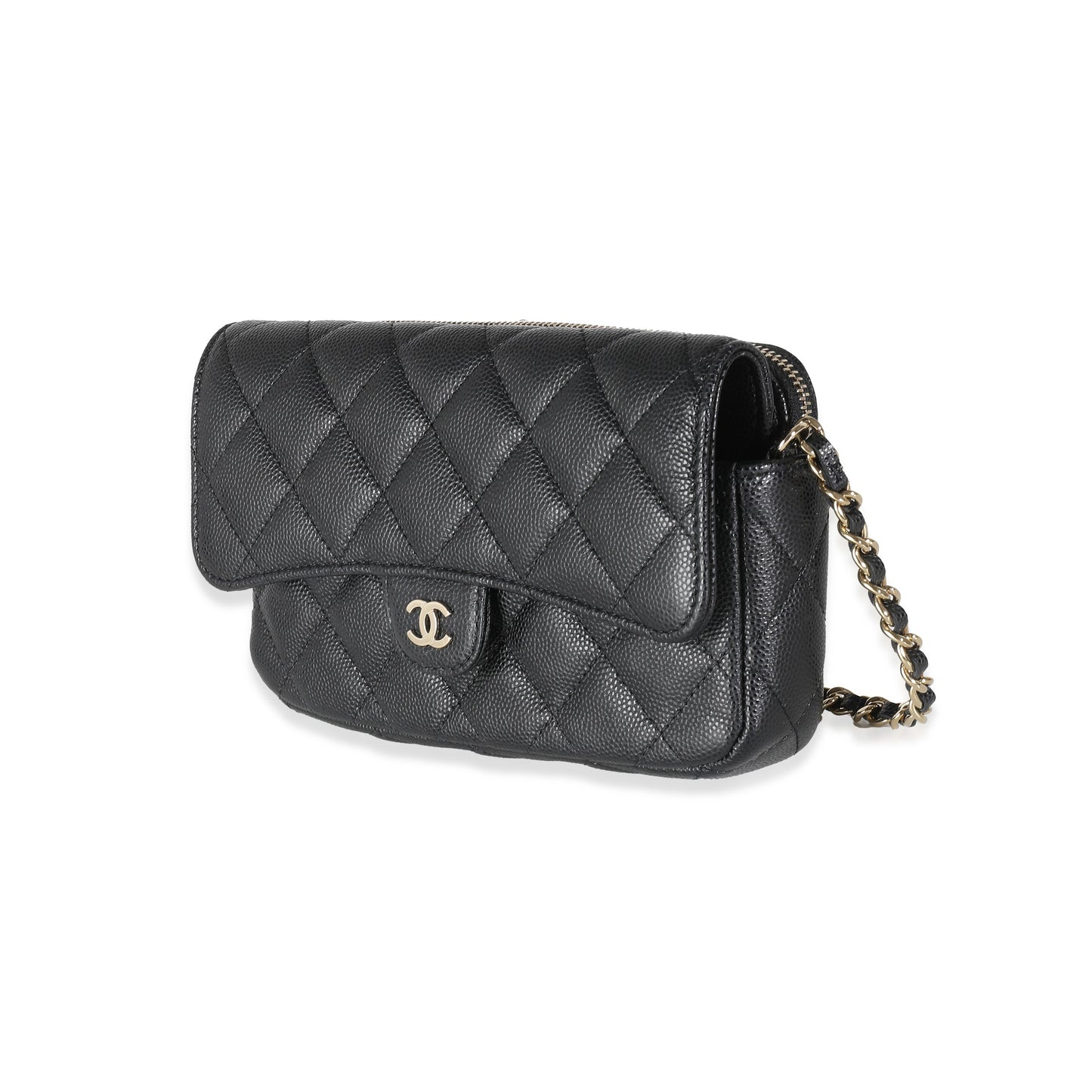 Chanel Black Quilted Caviar Flap Phone Handbag With Chain
