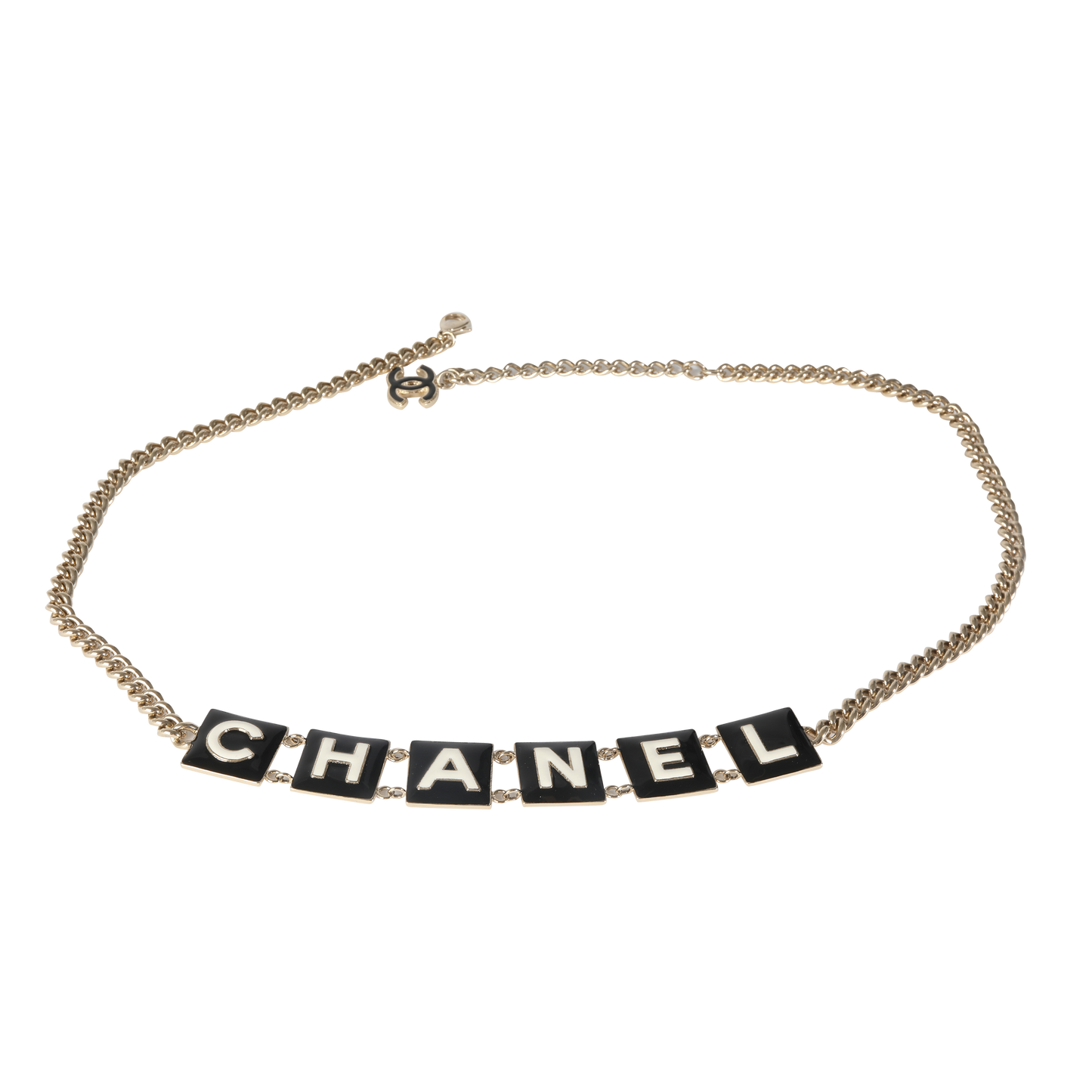Chanel 2022 Black & White Enamel Gold Plated Logo Belt