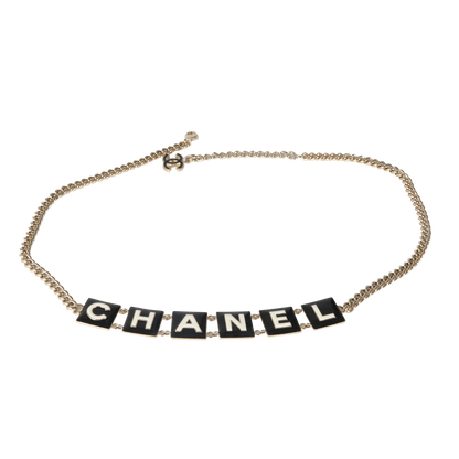 Chanel 2022 Black & White Enamel Gold Plated Logo Belt