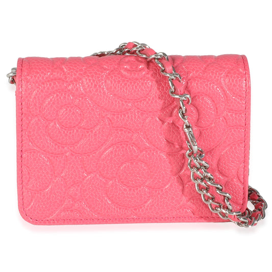 Chanel Pink Caviar Camellia Embossed Chain Belt Bag