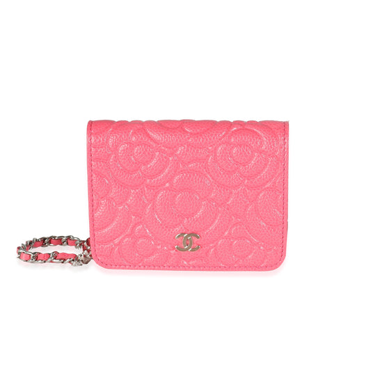 Chanel Pink Caviar Camellia Embossed Chain Belt Bag
