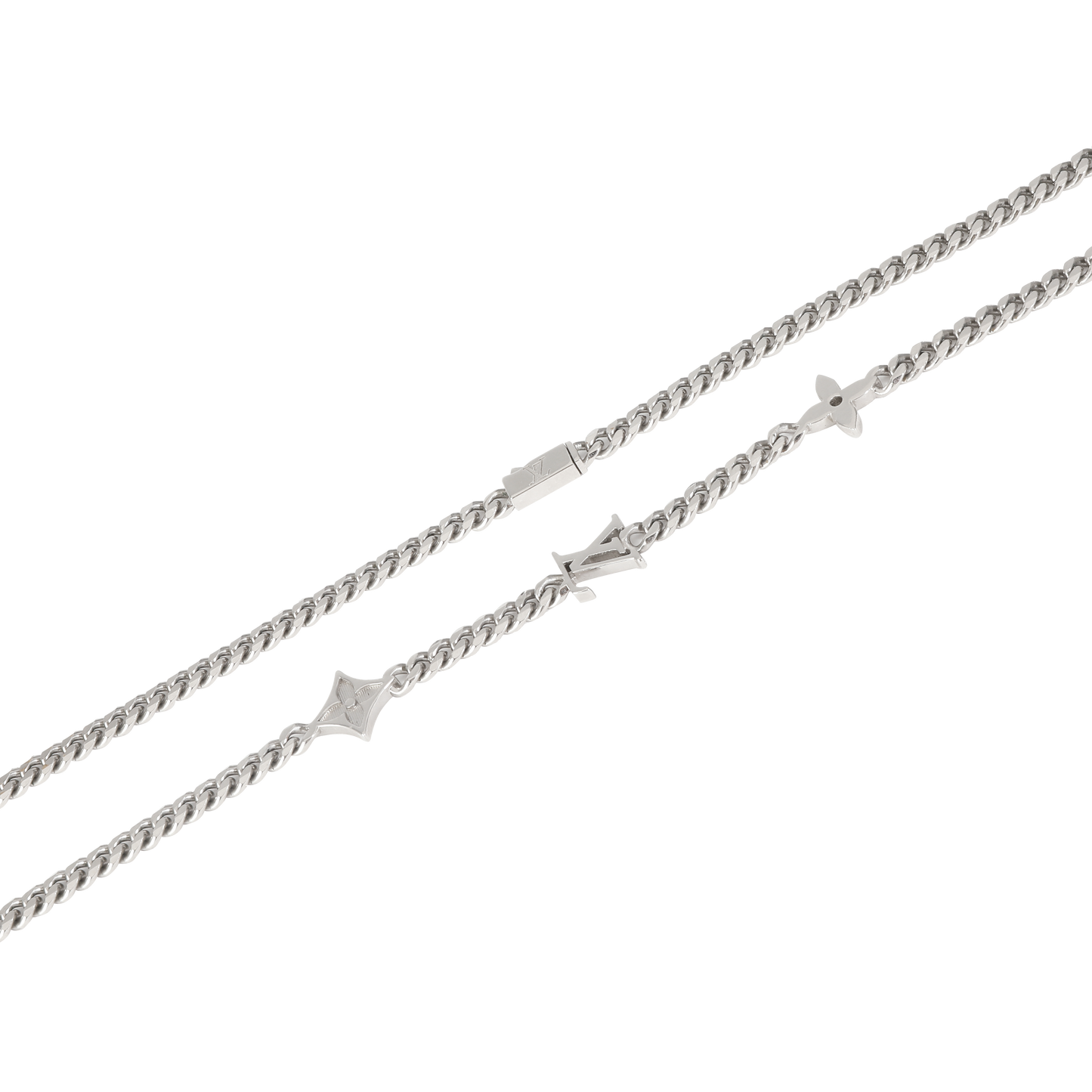 Louis Vuitton Silver Tone Louis Vuitton Monogram Row Necklace