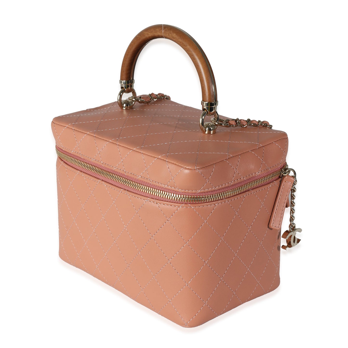 Chanel Pink Quilted Lambskin Knock On Wood Vanity Case