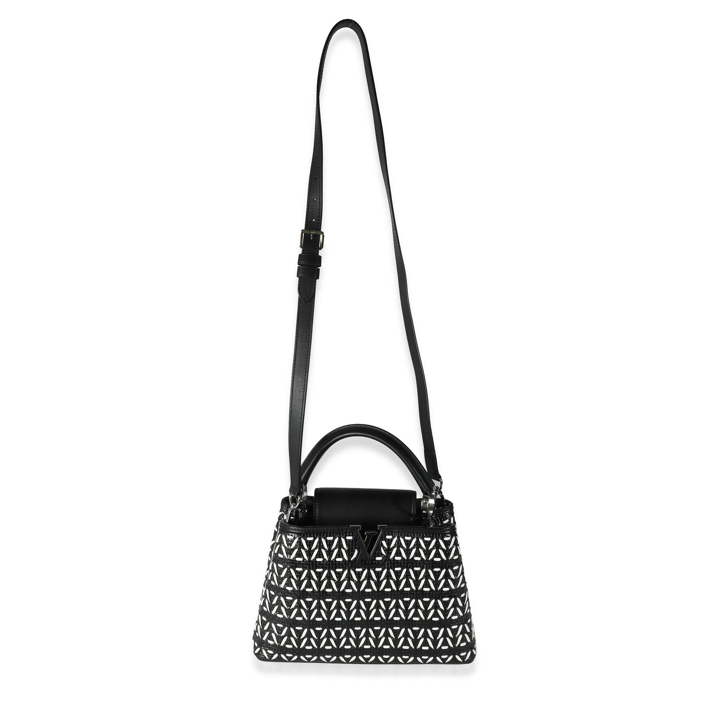 Louis Vuitton Black White Woven Calfskin Tressage Capucines BB