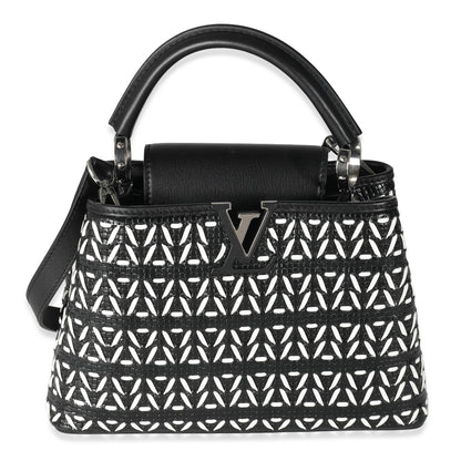 Louis Vuitton Black White Woven Calfskin Tressage Capucines BB