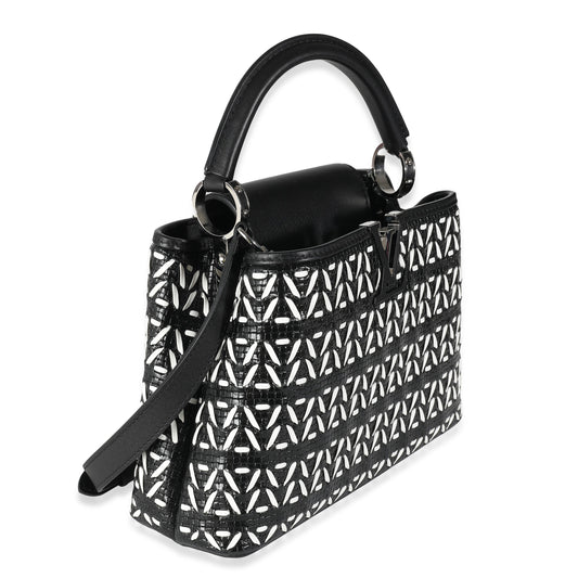 Louis Vuitton Black White Woven Calfskin Tressage Capucines BB