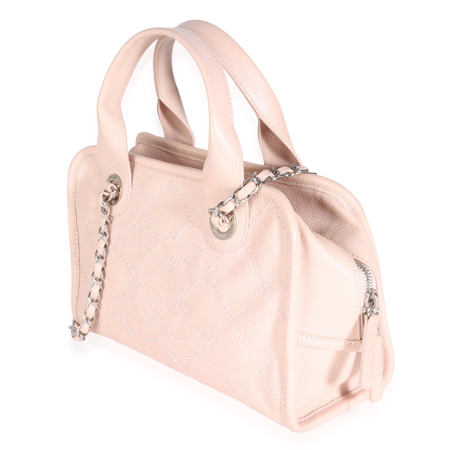 Chanel Pink Quilted Caviar Small Deauville Bowling Handbag