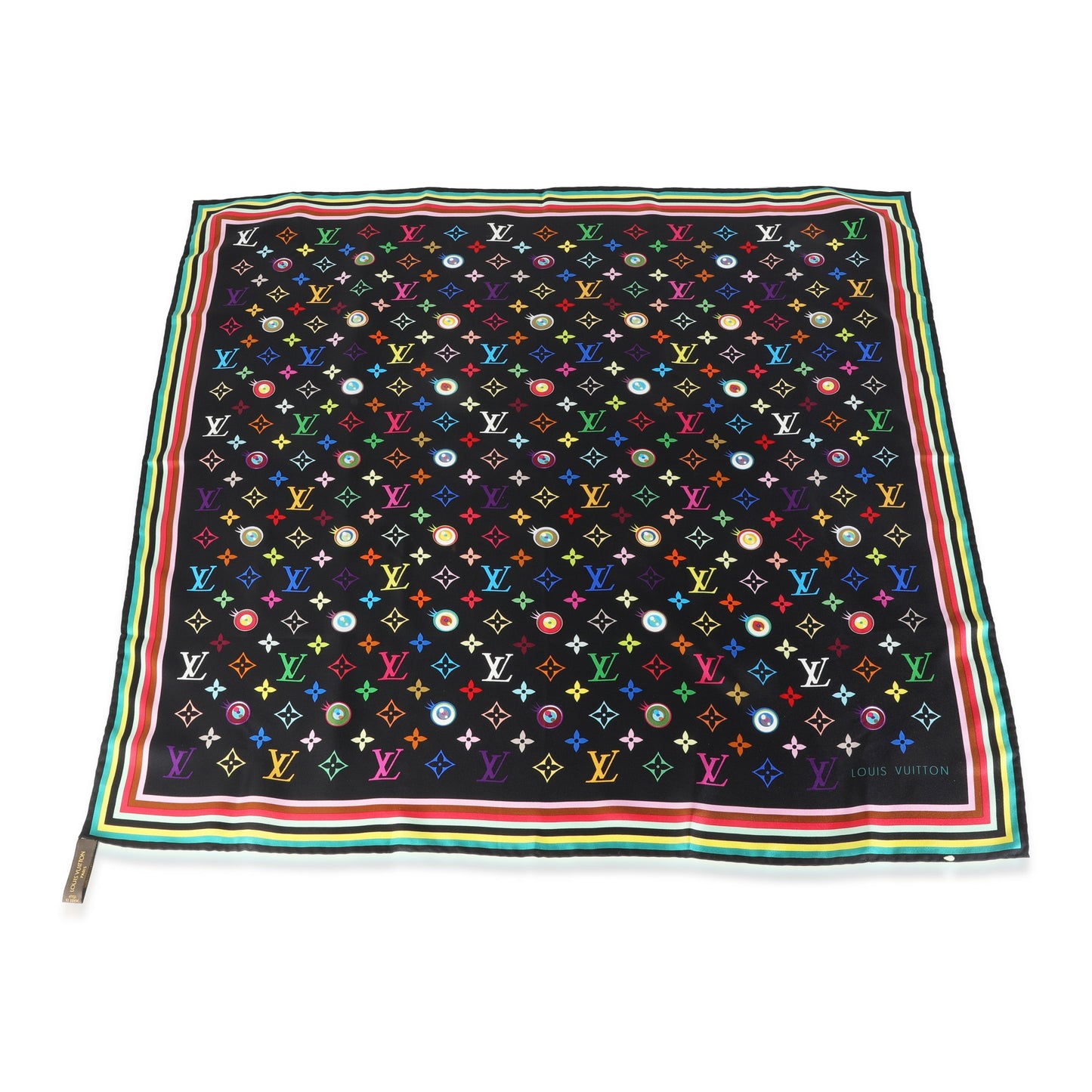 Louis Vuitton Black Multicolor Silk Murakami Eye Love Scarf