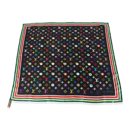 Louis Vuitton Black Multicolor Silk Murakami Eye Love Scarf