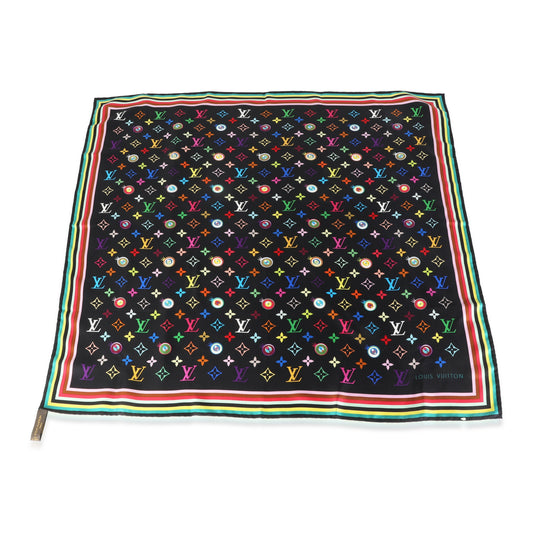 Louis Vuitton Black Multicolor Silk Murakami Eye Love Scarf