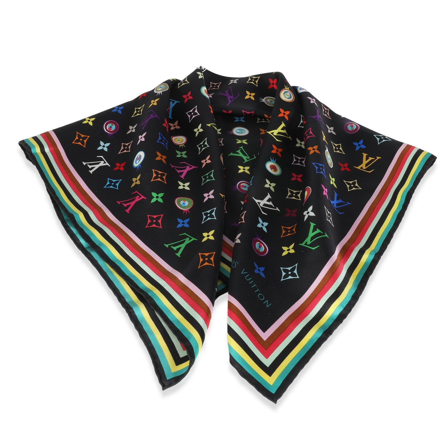 Louis Vuitton Black Multicolor Silk Murakami Eye Love Scarf