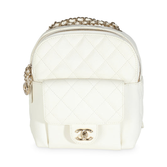 Chanel White Quilted Caviar Small CC Day Backpack Handbag