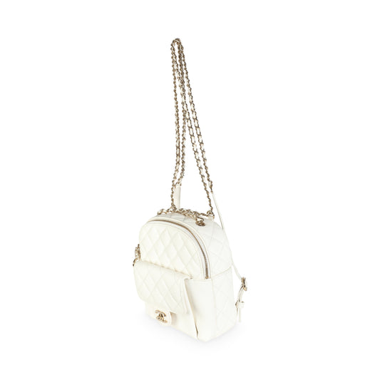 Chanel White Quilted Caviar Small CC Day Backpack Handbag