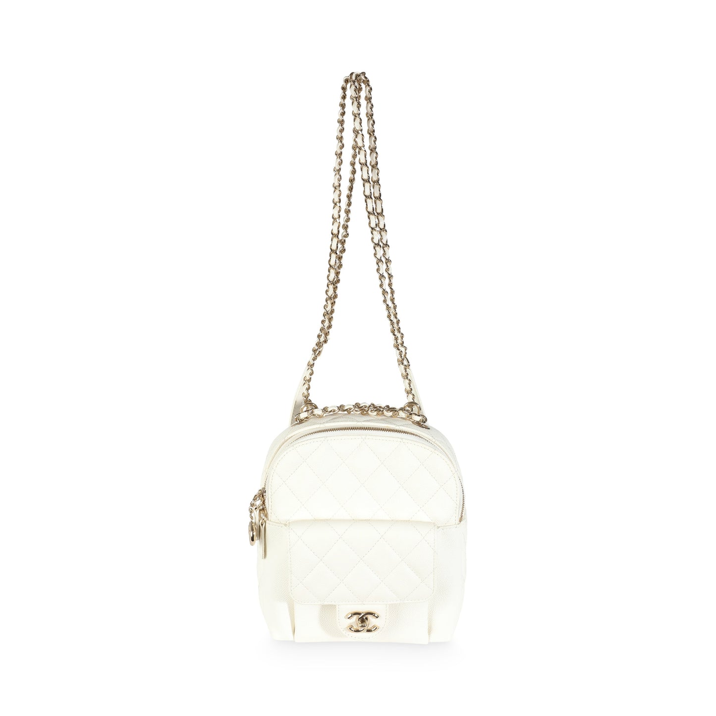 Chanel White Quilted Caviar Small CC Day Backpack Handbag