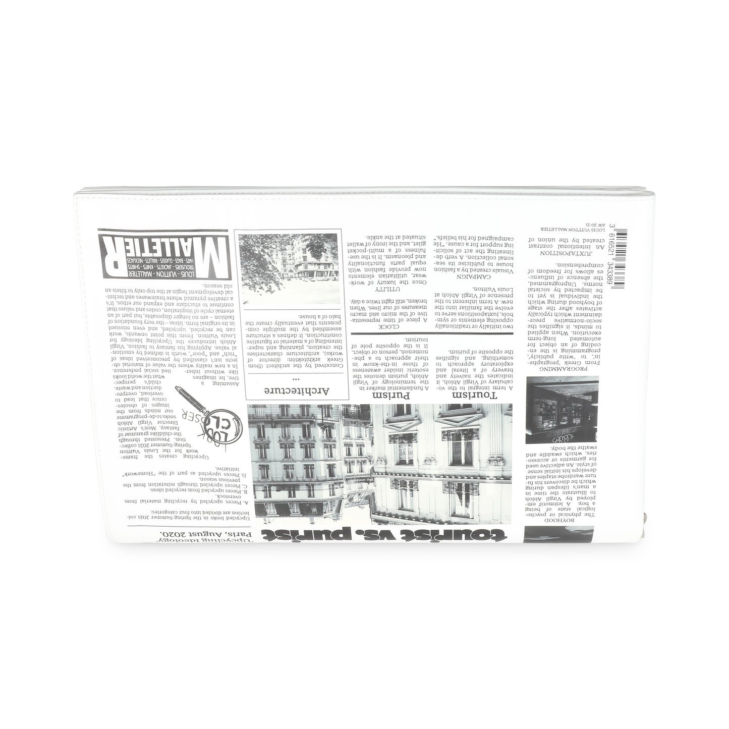 Louis Vuitton White Multicolor Calfskin Newspaper Print Pouch