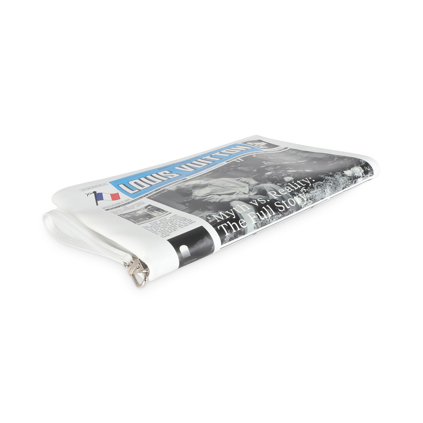 Louis Vuitton White Multicolor Calfskin Newspaper Print Pouch