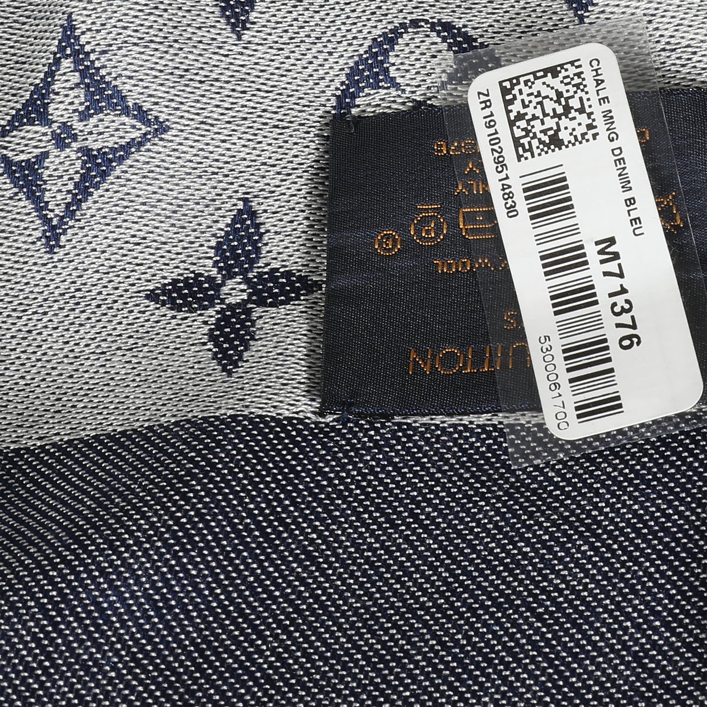 Louis Vuitton Blue Denim Silk Wool Monogram Shine Shawl