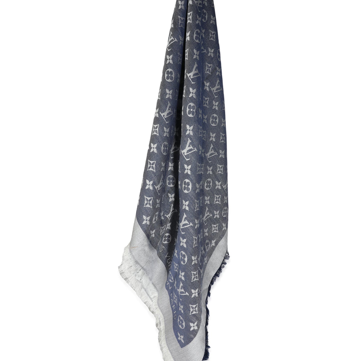 Louis Vuitton Blue Denim Silk Wool Monogram Shine Shawl