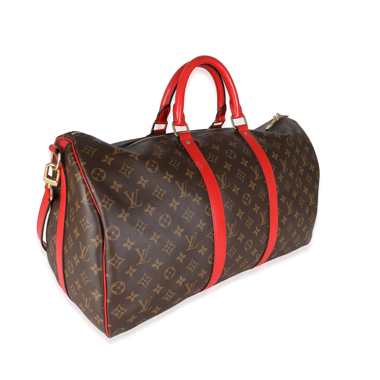 Louis Vuitton Red Monogram Macassar Canvas Keepall Bandouliere 50