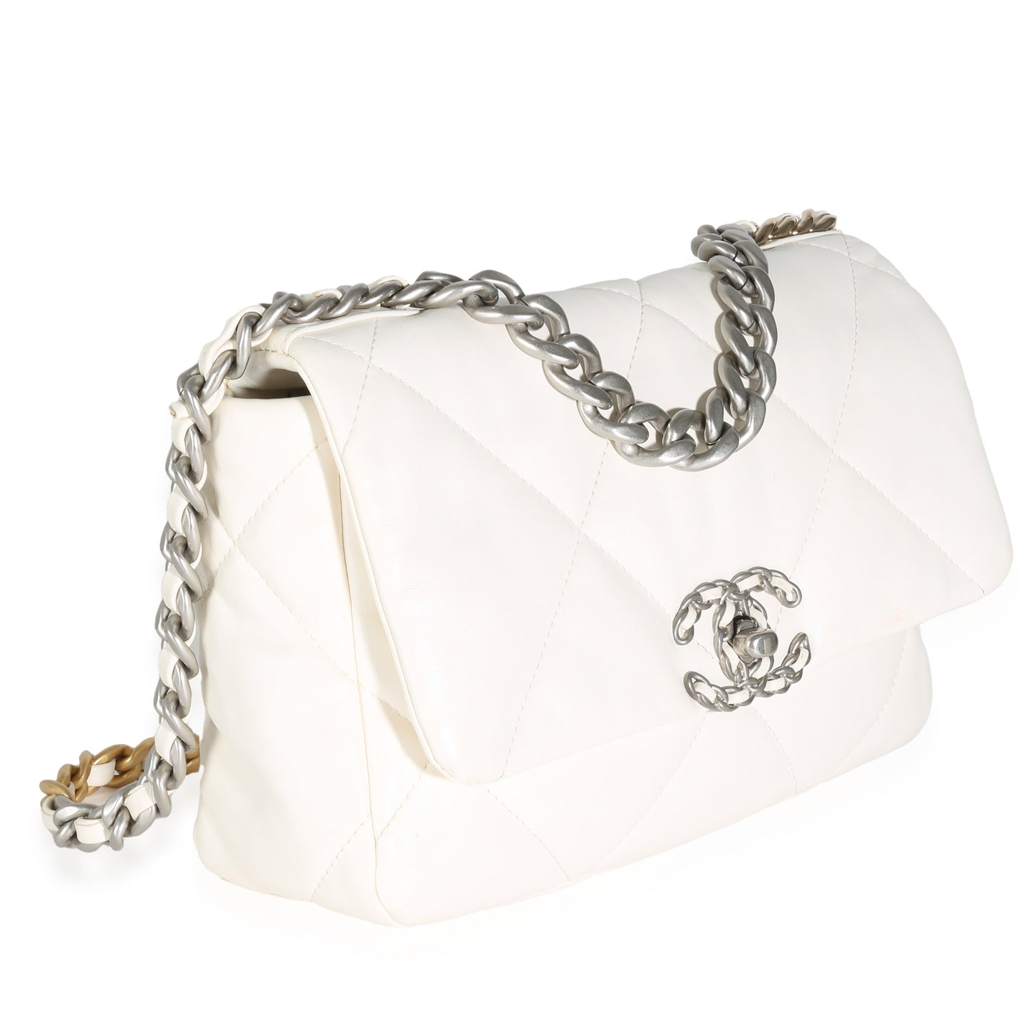 Chanel White Quilted Lambskin Small Chanel 19 Flap Bag