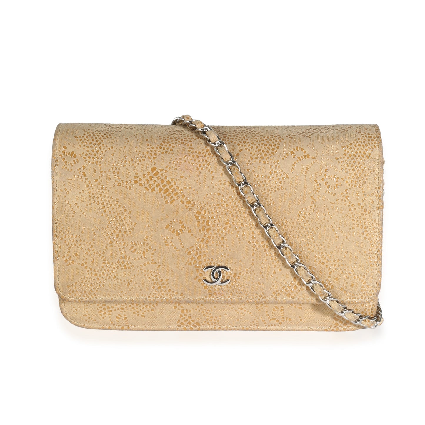 Chanel Beige Suede Lace Over Wallet On Chain