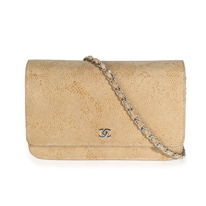 Chanel Beige Suede Lace Over Wallet On Chain